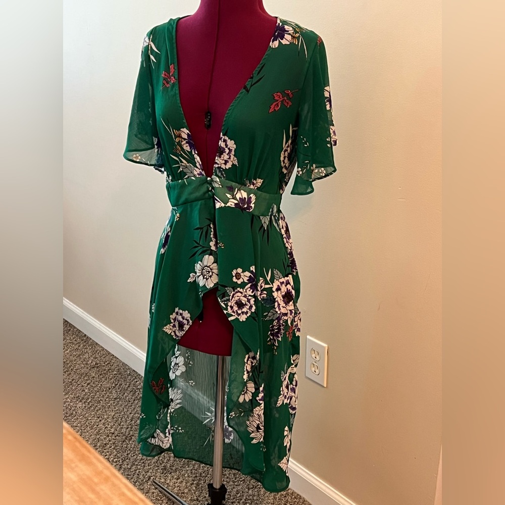 Floral Green Kimono Dress